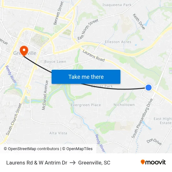Laurens Rd & W Antrim Dr to Greenville, SC map