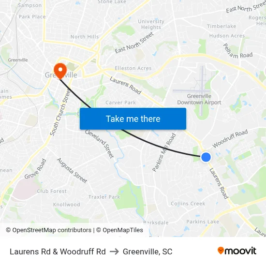 Laurens Rd & Woodruff Rd to Greenville, SC map