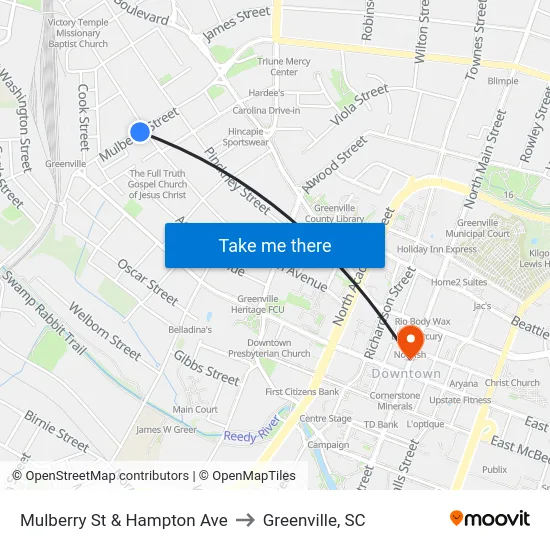 Mulberry St & Hampton Ave to Greenville, SC map
