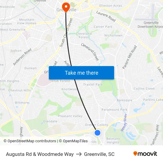 Augusta Rd & Woodmede Way to Greenville, SC map