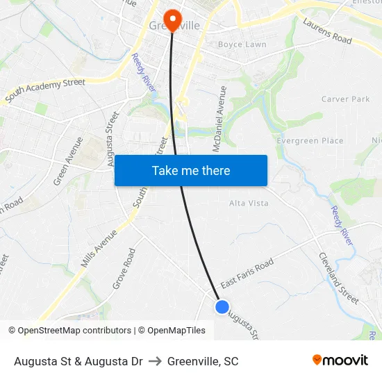 Augusta St & Augusta Dr to Greenville, SC map