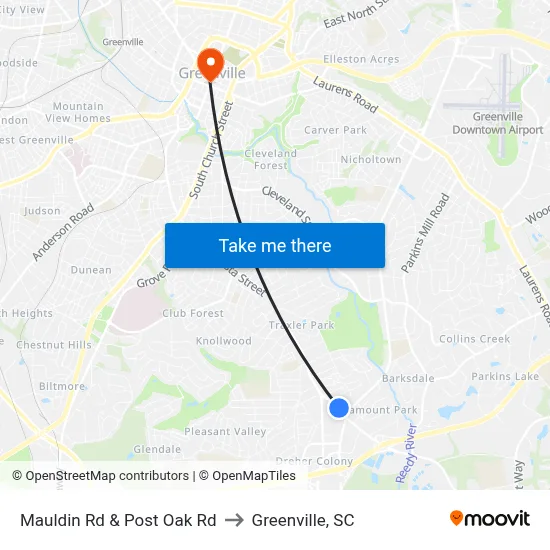 Mauldin Rd & Post Oak Rd to Greenville, SC map