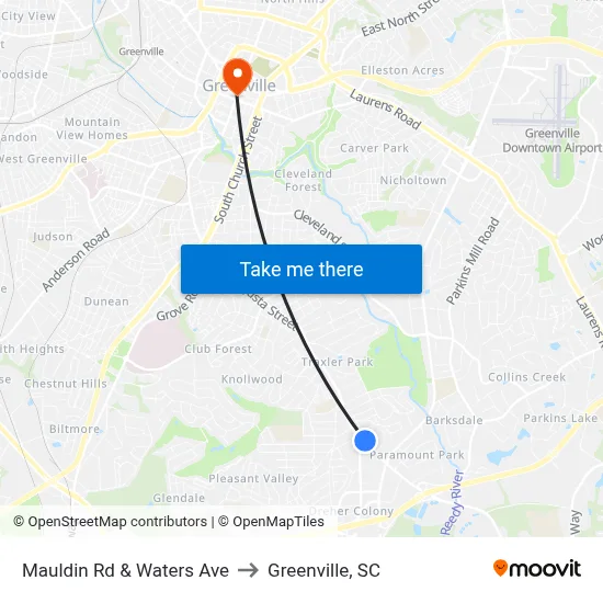 Mauldin Rd & Waters Ave to Greenville, SC map