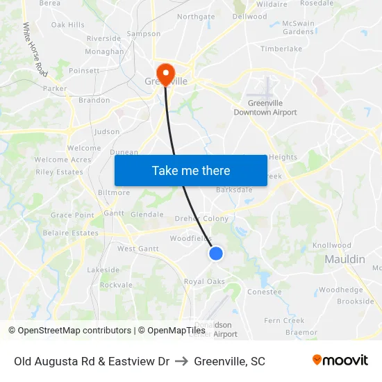 Old Augusta Rd & Eastview Dr to Greenville, SC map
