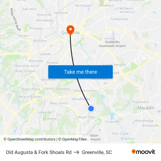 Old Augusta & Fork Shoals Rd to Greenville, SC map