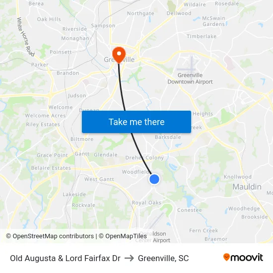 Old Augusta & Lord Fairfax Dr to Greenville, SC map