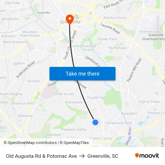 Old Augusta Rd & Potomac Ave to Greenville, SC map
