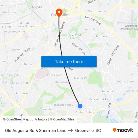 Old Augusta Rd & Sherman Lane to Greenville, SC map