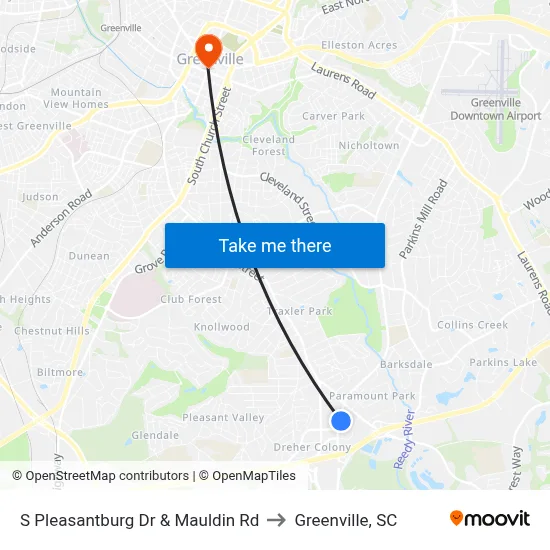 S Pleasantburg Dr & Mauldin Rd to Greenville, SC map