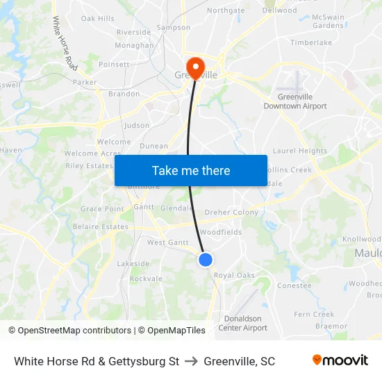 White Horse Rd & Gettysburg St to Greenville, SC map