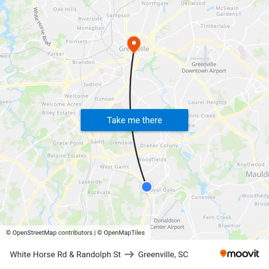 White Horse Rd & Randolph St to Greenville, SC map