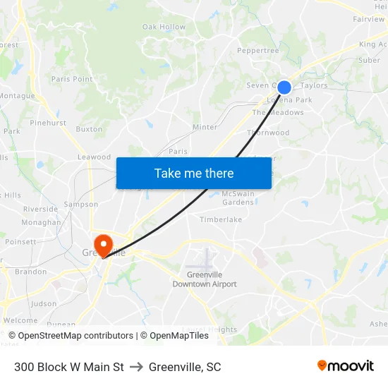 300 Block W Main St to Greenville, SC map