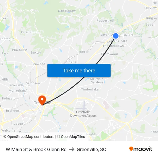 W Main St & Brook Glenn Rd to Greenville, SC map