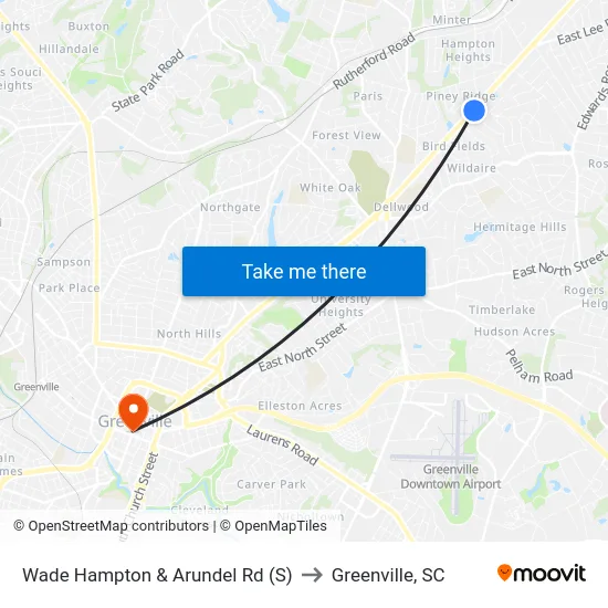 Wade Hampton & Arundel Rd (S) to Greenville, SC map