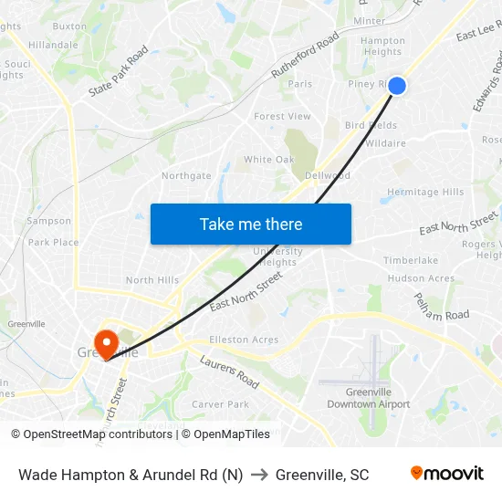 Wade Hampton & Arundel Rd (N) to Greenville, SC map