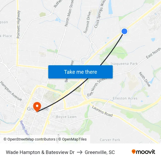 Wade Hampton & Batesview Dr to Greenville, SC map