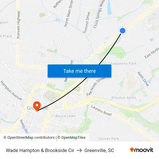 Wade Hampton & Brookside Cir to Greenville, SC map