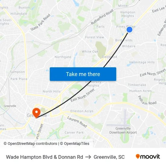 Wade Hampton Blvd & Donnan Rd to Greenville, SC map