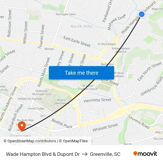 Wade Hampton Blvd & Dupont Dr to Greenville, SC map