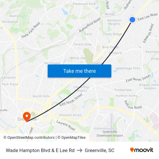 Wade Hampton Blvd & E Lee Rd to Greenville, SC map