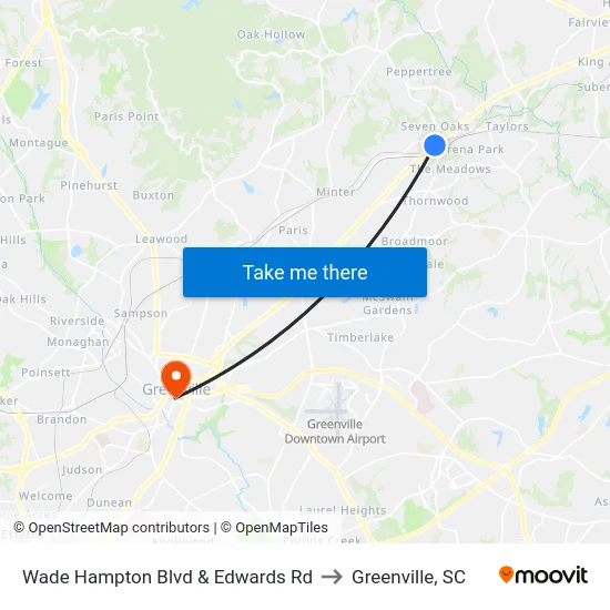 Wade Hampton Blvd & Edwards Rd to Greenville, SC map