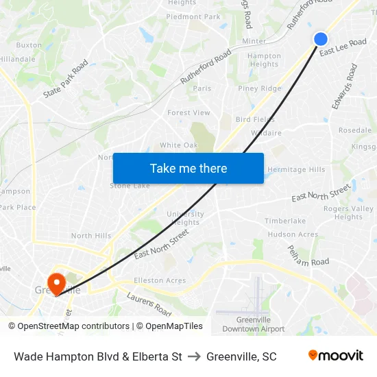 Wade Hampton Blvd & Elberta St to Greenville, SC map