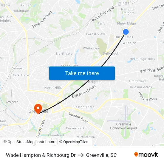 Wade Hampton & Richbourg Dr to Greenville, SC map