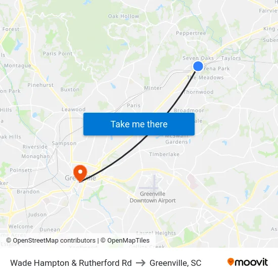 Wade Hampton & Rutherford Rd to Greenville, SC map