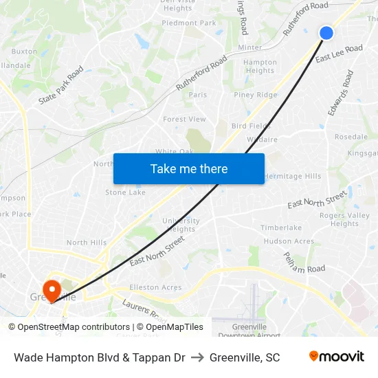 Wade Hampton Blvd & Tappan Dr to Greenville, SC map