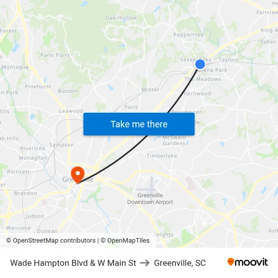 Wade Hampton Blvd & W Main St to Greenville, SC map