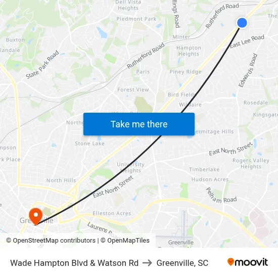 Wade Hampton Blvd & Watson Rd to Greenville, SC map