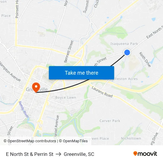 E North St & Perrin St to Greenville, SC map