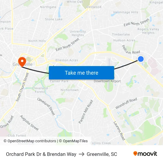 Orchard Park Dr & Brendan Way to Greenville, SC map