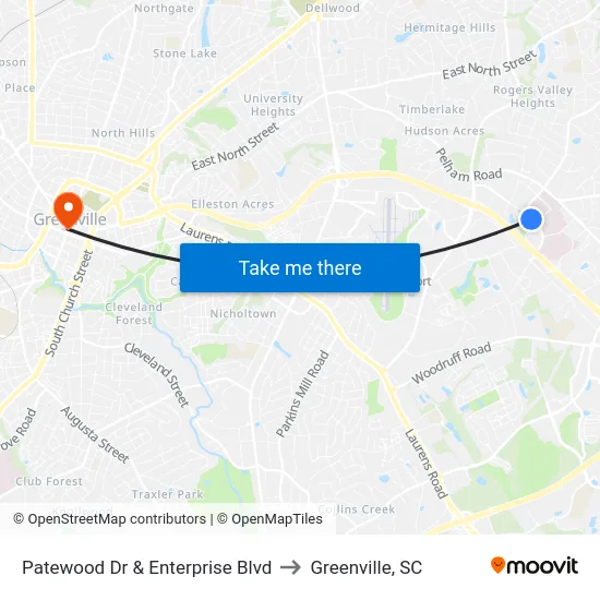 Patewood Dr & Enterprise Blvd to Greenville, SC map