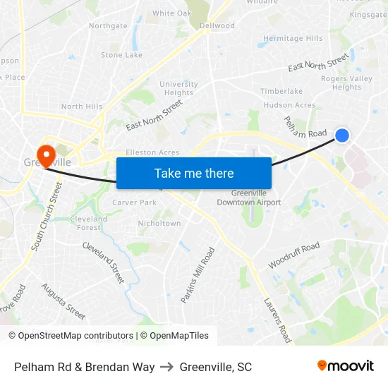 Pelham Rd & Brendan Way to Greenville, SC map