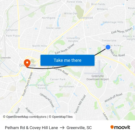 Pelham Rd & Covey Hill Lane to Greenville, SC map