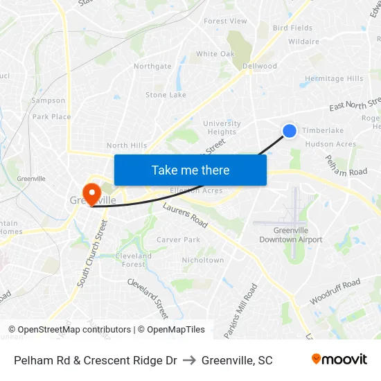Pelham Rd & Crescent Ridge Dr to Greenville, SC map