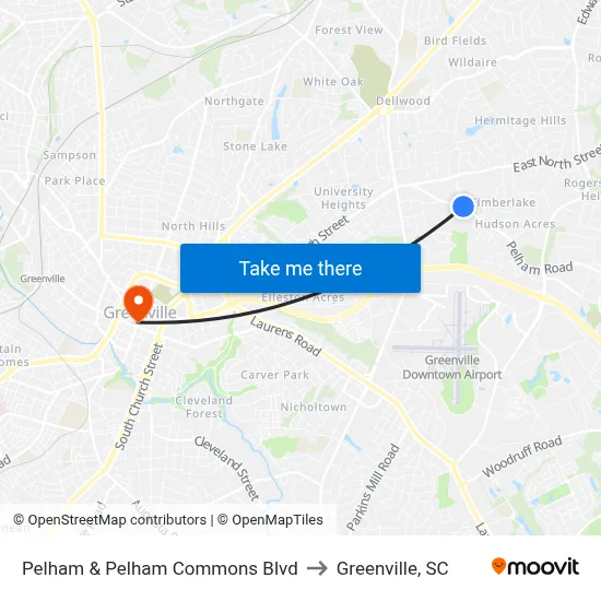 Pelham & Pelham Commons Blvd to Greenville, SC map