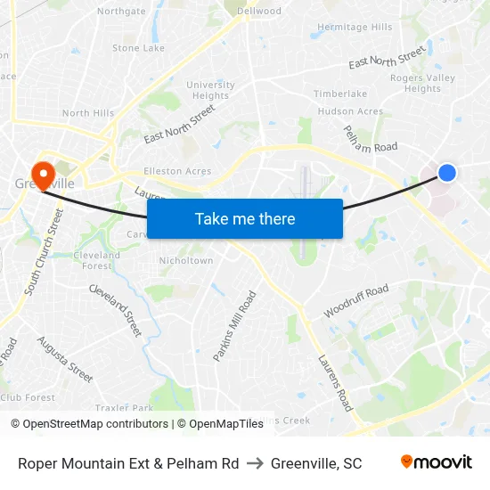 Roper Mountain Ext & Pelham Rd to Greenville, SC map