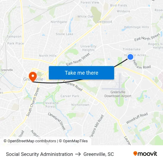 Social Security Administration to Greenville, SC map