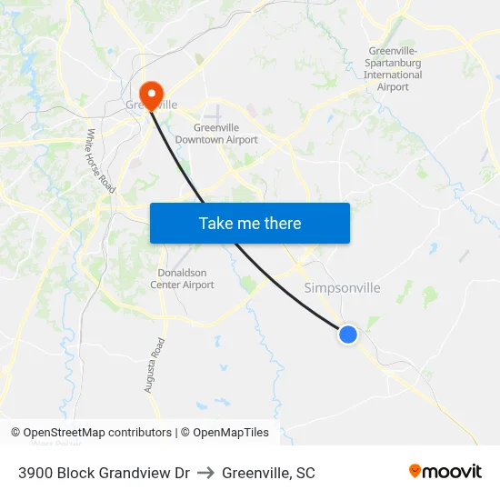 3900 Block Grandview Dr to Greenville, SC map