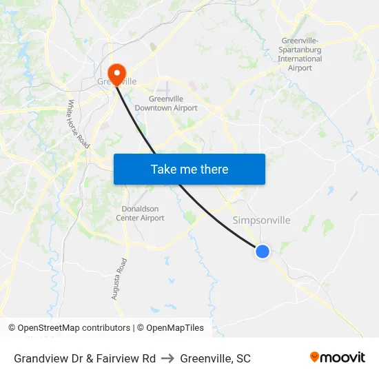 Grandview Dr & Fairview Rd to Greenville, SC map