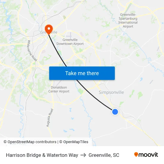 Harrison Bridge & Waterton Way to Greenville, SC map