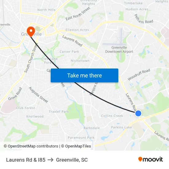 Laurens Rd & I85 to Greenville, SC map
