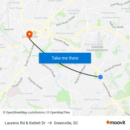 Laurens Rd & Kellett Dr to Greenville, SC map