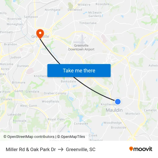 Miller Rd & Oak Park Dr to Greenville, SC map