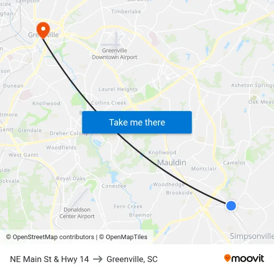 NE Main St & Hwy 14 to Greenville, SC map