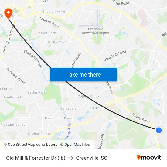 Old Mill & Forrester Dr (Ib) to Greenville, SC map
