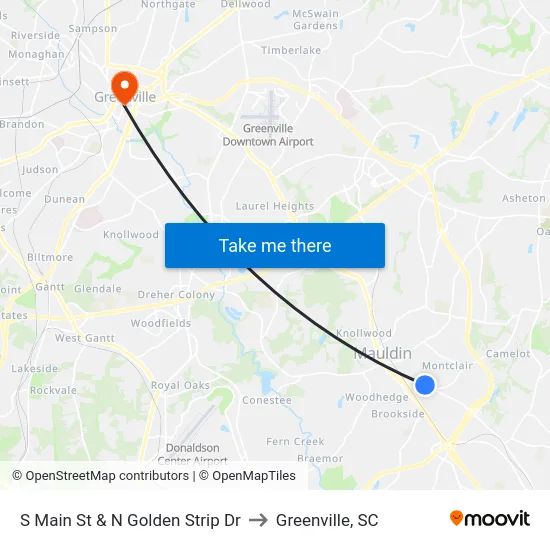 S Main St & N Golden Strip Dr to Greenville, SC map