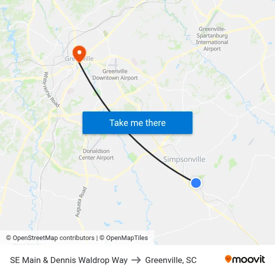 SE Main & Dennis Waldrop Way to Greenville, SC map